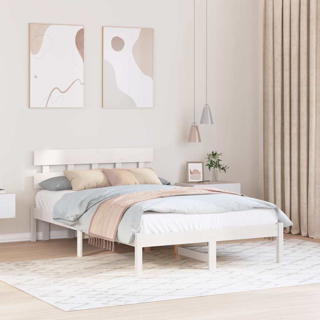 Sengestel med hovedgærde Hvid 140 x 190 cm Massivt fyrretræ
