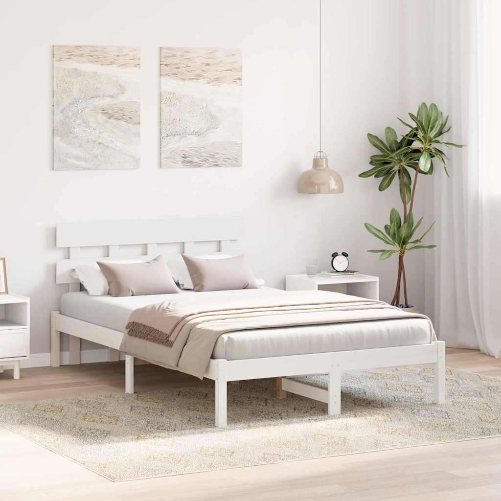 Sengestel med hovedgærde Hvid 140 x 190 cm Massivt fyrretræ
