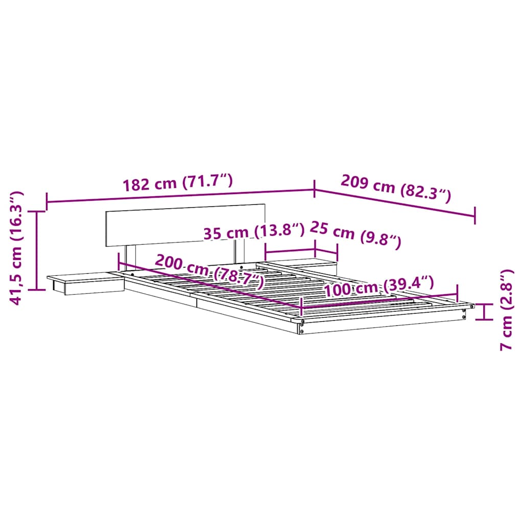 Sengestel med hovedgærde med opbevaring Hvid 100 x 200 cm træ