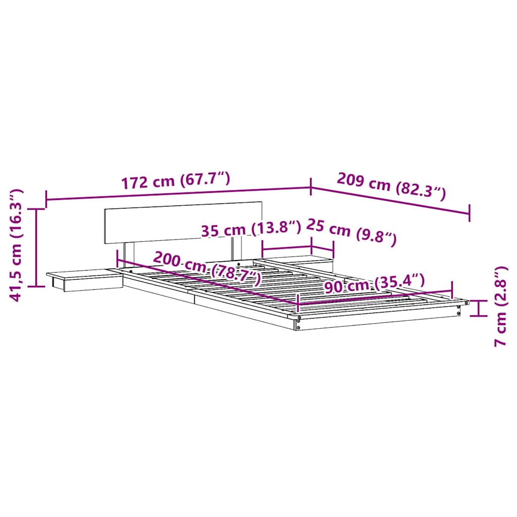 Sengestel med hovedgærde med opbevaring Brun 90 x 200 cm træ