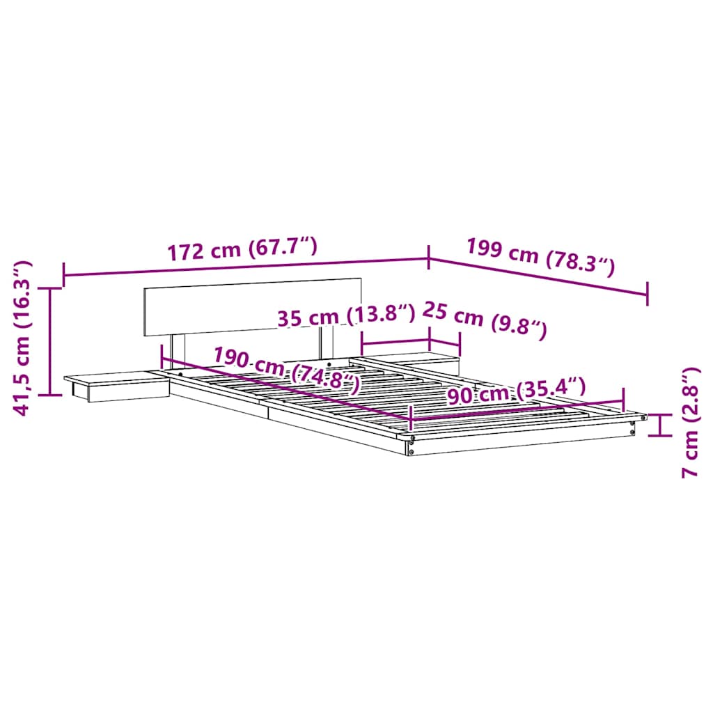 Sengestel Brun 90 x 190 cm træ
