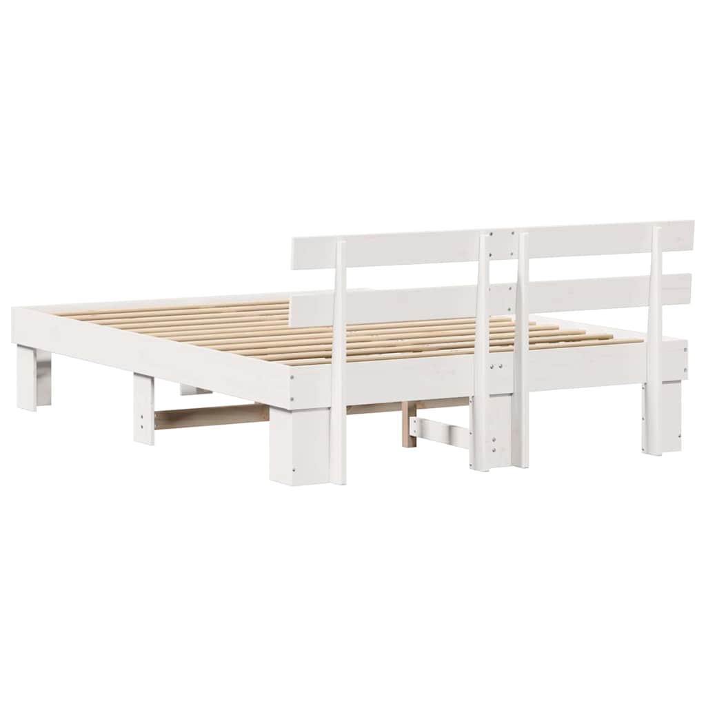 Sengestel med hovedgærde Hvid 150 x 200 cm Massiv fyrretræ