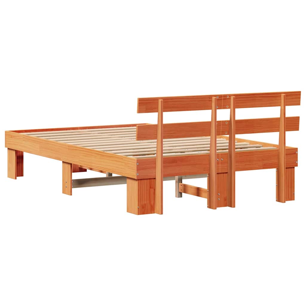 Sengestel med hovedgærde Voks brun 120 x 200 cm Massiv fyrretræ