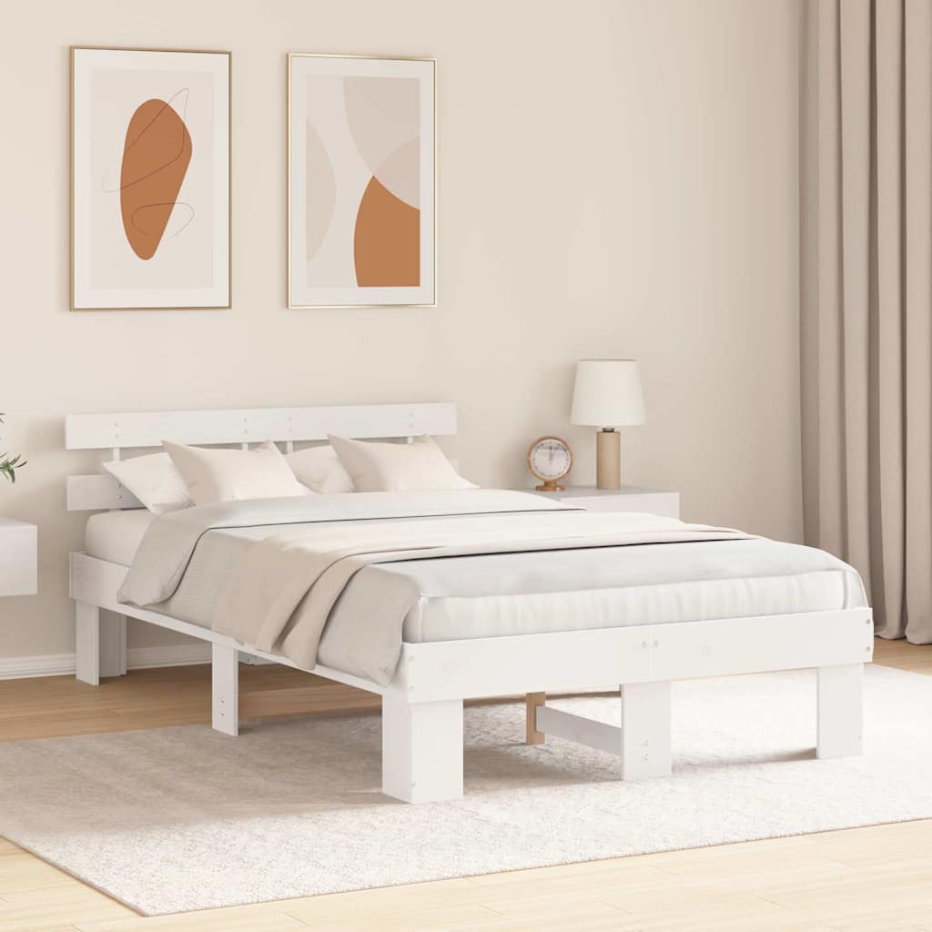 Sengestel med hovedgærde Hvid 140 x 190 cm Massiv fyrretræ