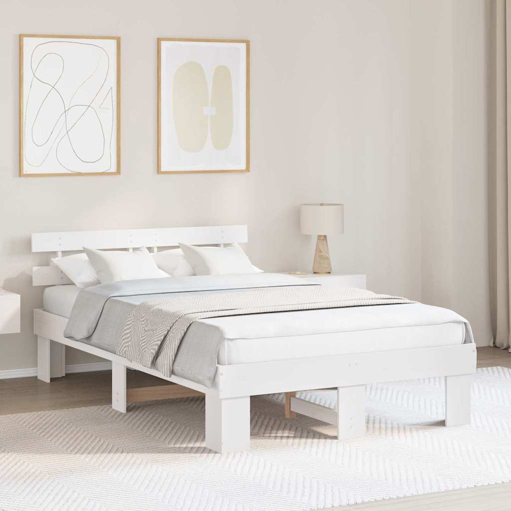 Sengestel med hovedgærde Hvid 135 x 190 cm Massiv fyrretræ