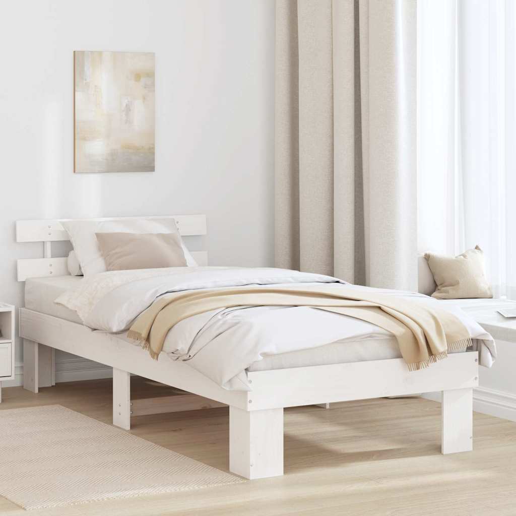 Sengestel med hovedgærde Hvid 80 x 200 cm Massiv fyrretræ