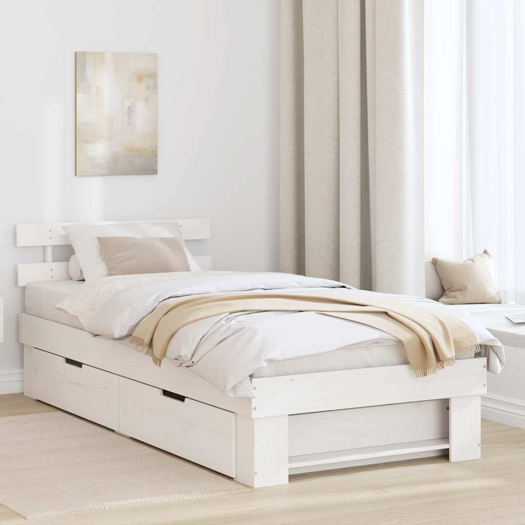 Sengestel med hovedgærde Hvid 90 x 190 cm Massiv fyrretræ