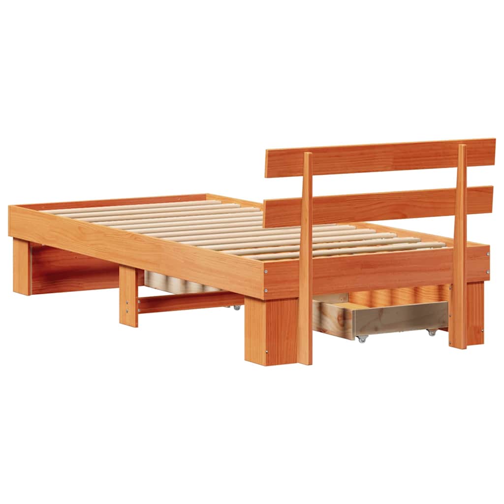 Sengestel med hovedgærde Voks brun 90 x 190 cm Massiv fyrretræ