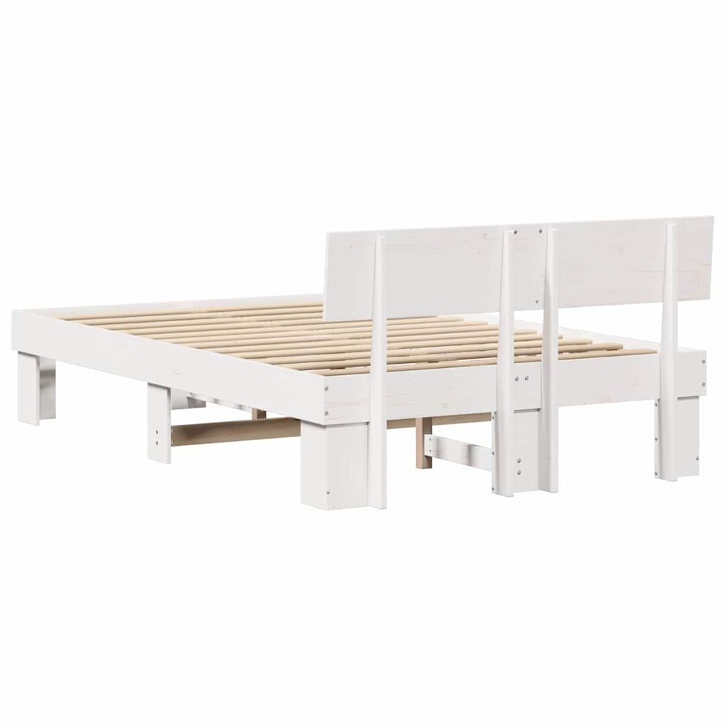 Sengestel med hovedgærde Hvid 140 x 190 cm Massiv fyrretræ