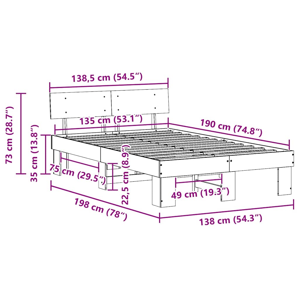 Sengestel Naturfarvet 135 x 190 cm Massiv fyrretræ