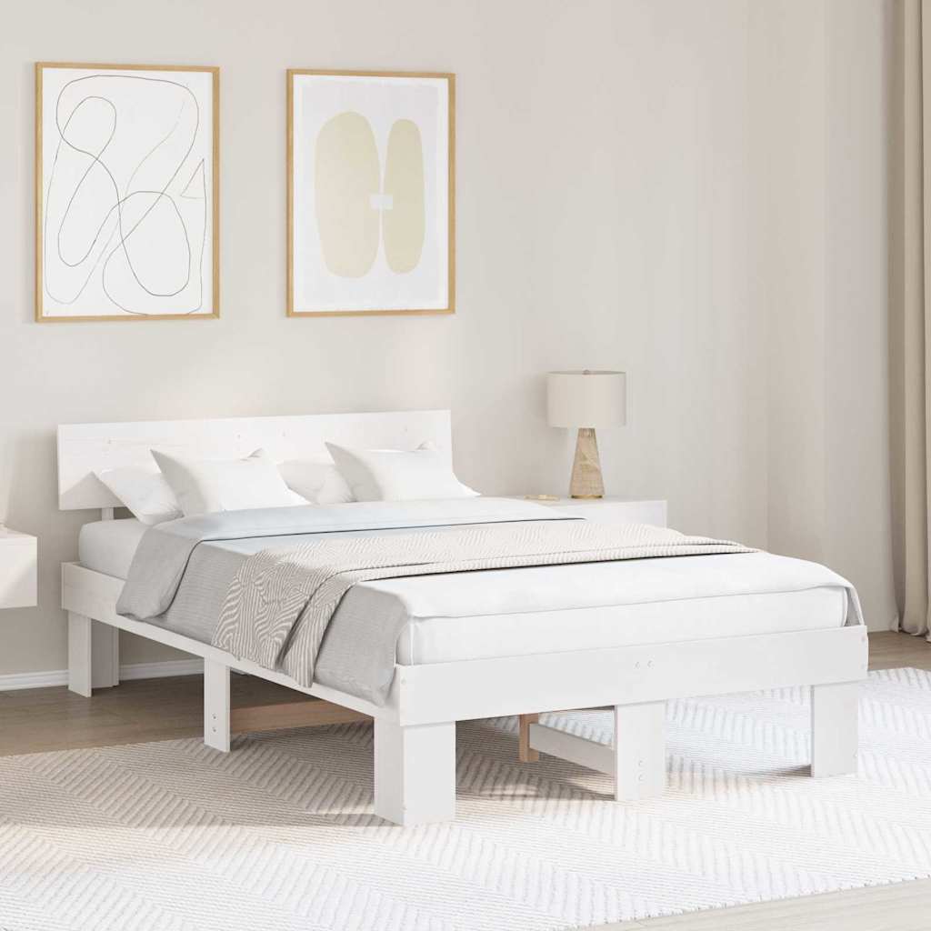 Sengestel med hovedgærde Hvid 135 x 190 cm Massiv fyrretræ