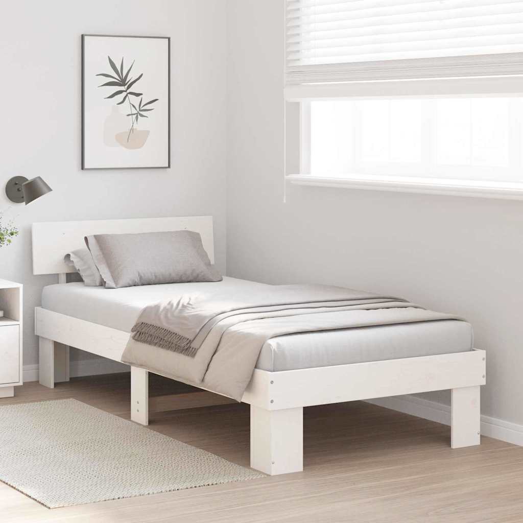 Sengestel med hovedgærde Hvid 90 x 190 cm Massiv fyrretræ