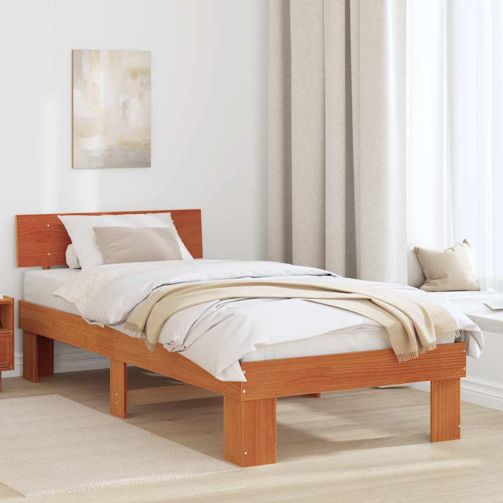 Sengestel med hovedgærde Voks brun 90 x 190 cm Massiv fyrretræ