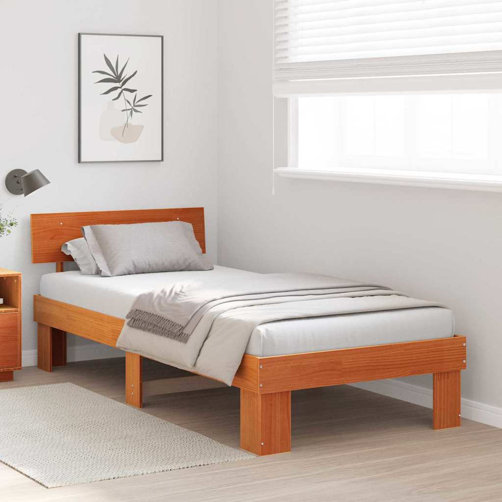 Sengestel med hovedgærde Voks brun 90 x 190 cm Massiv fyrretræ
