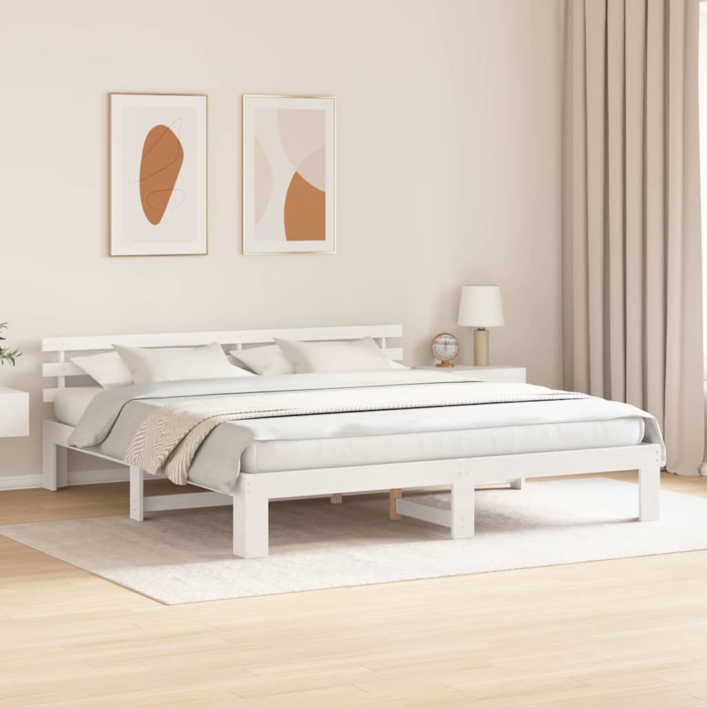 Sengestel med hovedgærde Hvid 180 x 200 cm Massiv fyrretræ