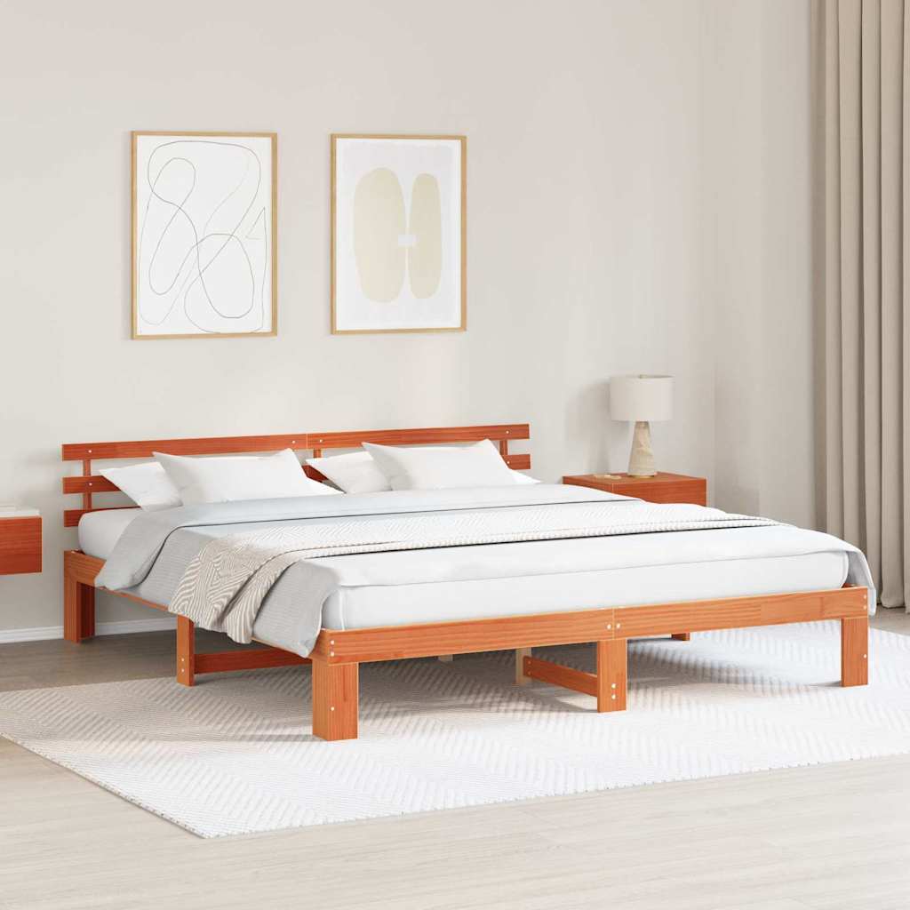 Sengestel med hovedgærde Voks brun 180 x 200 cm Massiv fyrretræ