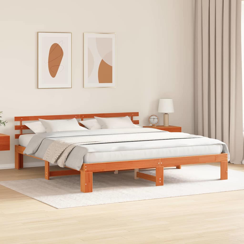Sengestel med hovedgærde Voks brun 180 x 200 cm Massiv fyrretræ