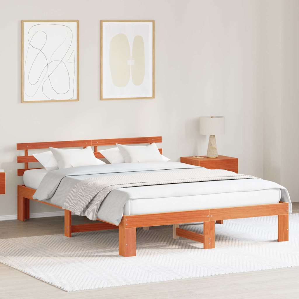 Sengestel med hovedgærde Voks brun 140 x 200 cm Massiv fyrretræ