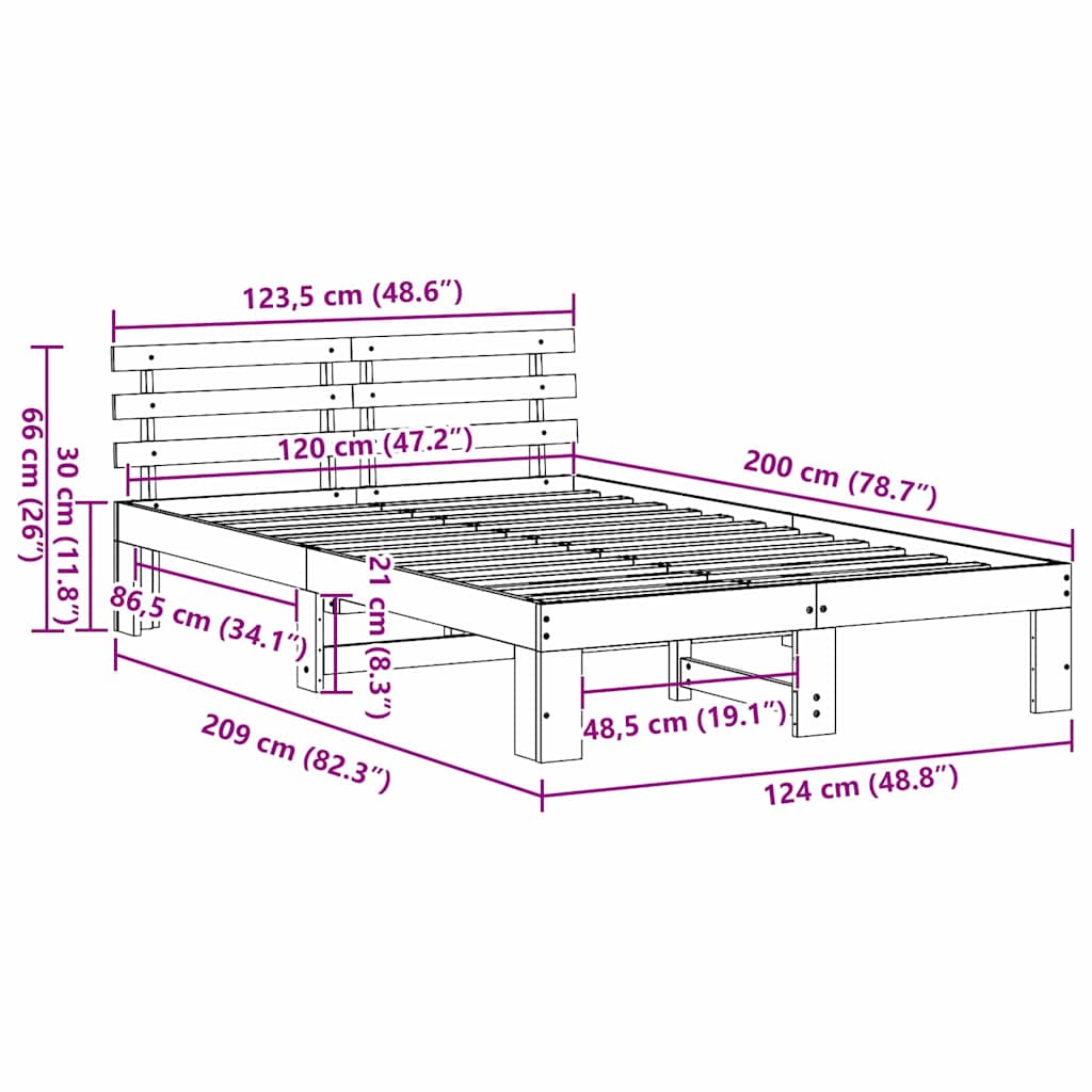 Sengestel Naturfarvet 120 x 200 cm Massiv fyrretræ