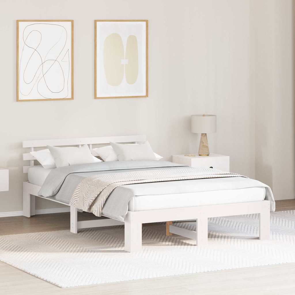 Sengestel med hovedgærde Hvid 135 x 190 cm Massiv fyrretræ