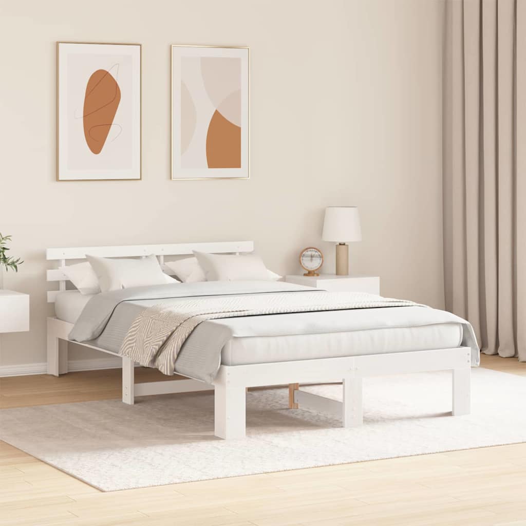 Sengestel med hovedgærde Hvid 135 x 190 cm Massiv fyrretræ