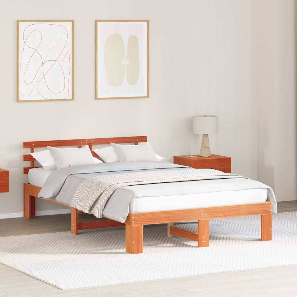 Sengestel med hovedgærde Voks brun 120 x 190 cm Massiv fyrretræ