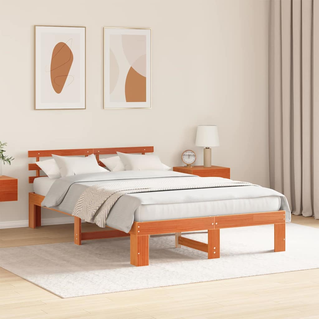 Sengestel med hovedgærde Voks brun 120 x 190 cm Massiv fyrretræ