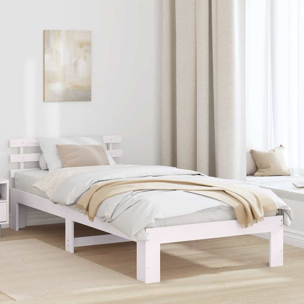Sengestel med hovedgærde Hvid 100 x 200 cm Massiv fyrretræ