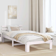 Sengestel med hovedgærde Hvid 90 x 200 cm Massiv fyrretræ