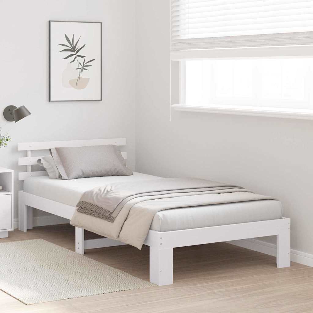 Sengestel med hovedgærde Hvid 90 x 190 cm Massiv fyrretræ