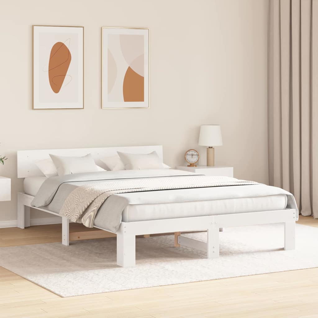 Sengestel med hovedgærde Hvid 160 x 200 cm Massiv fyrretræ