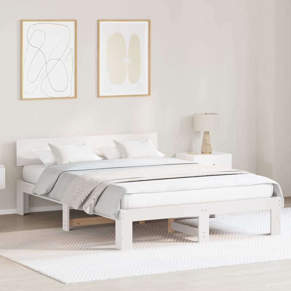 Sengestel med hovedgærde Hvid 140 x 200 cm Massiv fyrretræ
