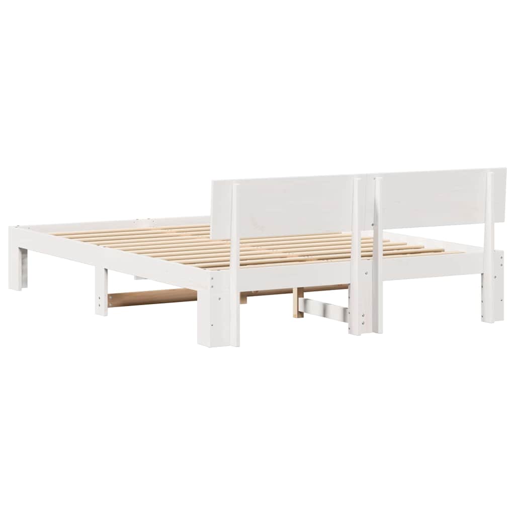 Sengestel med hovedgærde Hvid 140 x 200 cm Massiv fyrretræ