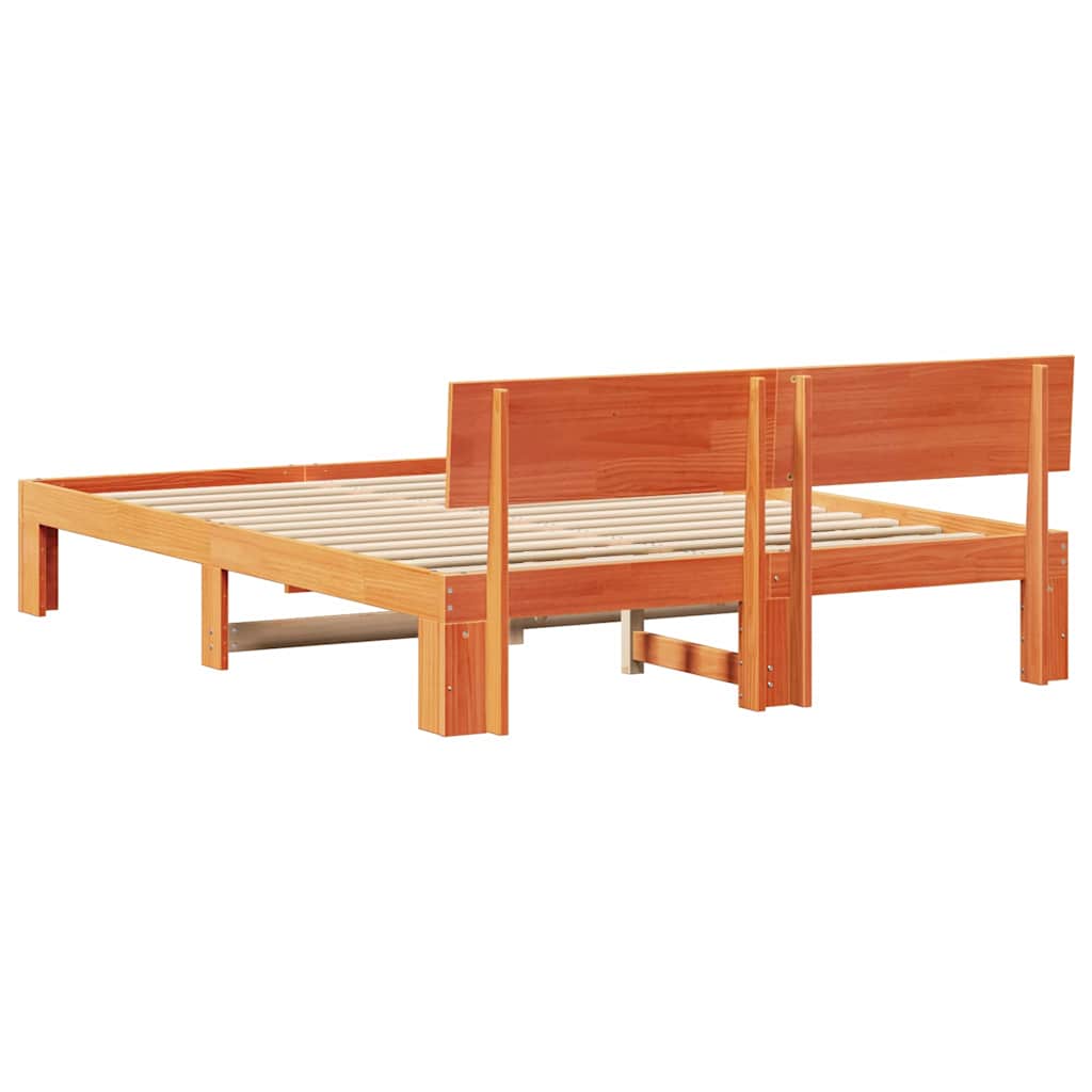 Sengestel med hovedgærde Voks brun 140 x 200 cm Massiv fyrretræ