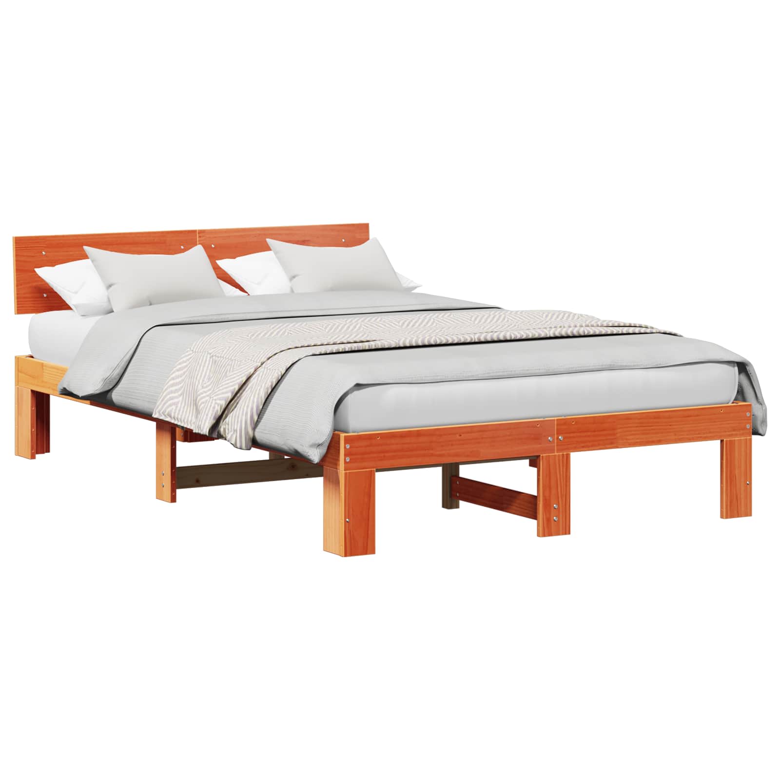 Sengestel med hovedgærde Voks brun 140 x 190 cm Massiv fyrretræ