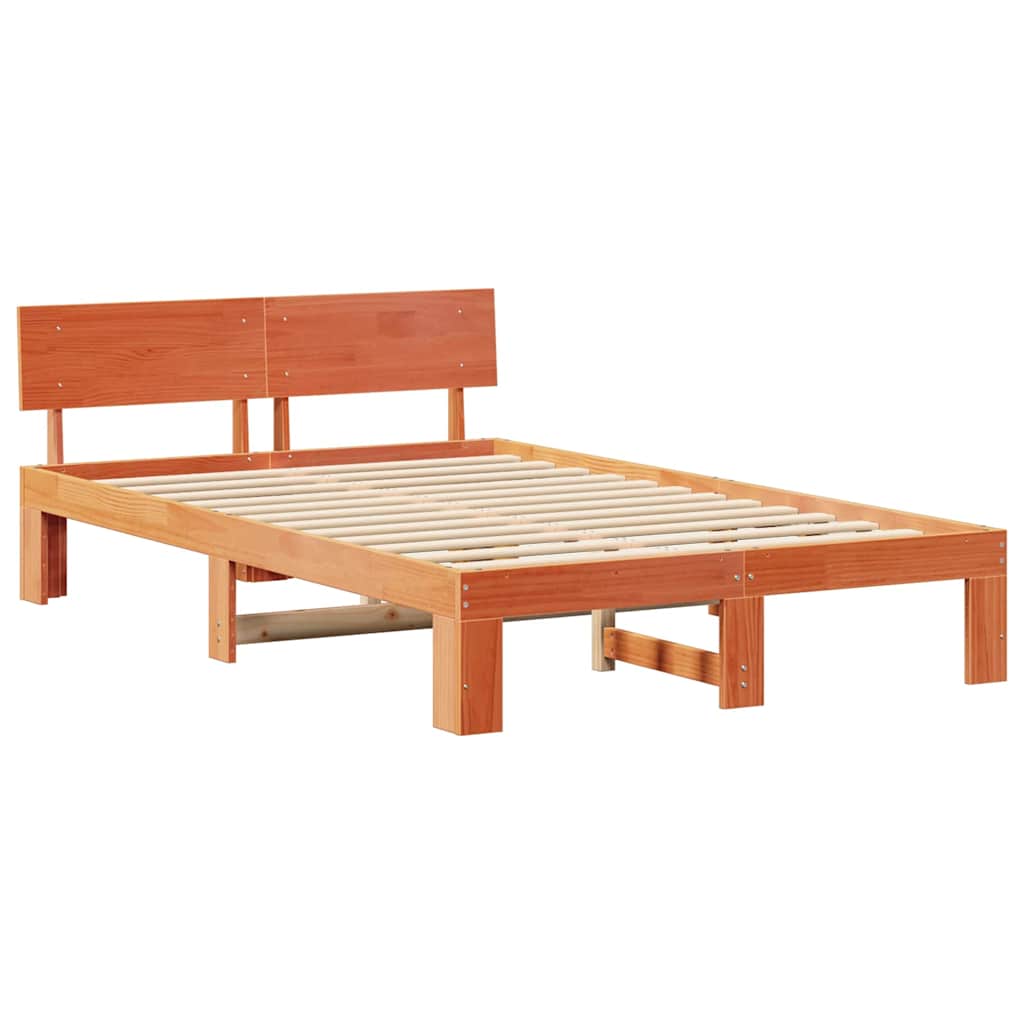 Sengestel med hovedgærde Voks brun 140 x 190 cm Massiv fyrretræ