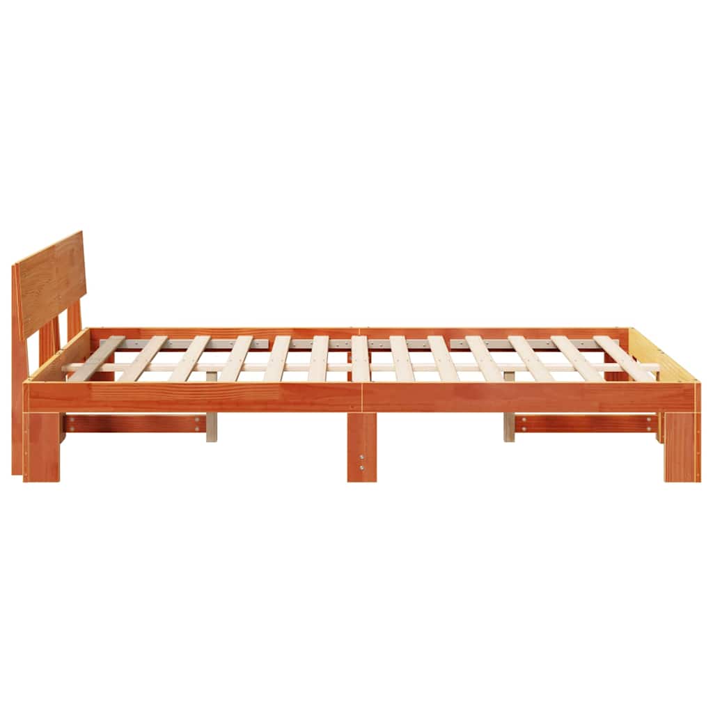 Sengestel med hovedgærde Voks brun 140 x 190 cm Massiv fyrretræ