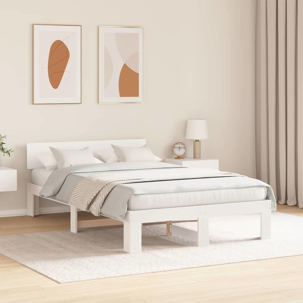 Sengestel med hovedgærde Hvid 135 x 190 cm Massiv fyrretræ