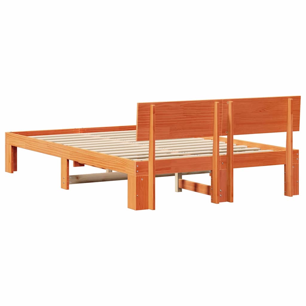 Sengestel med hovedgærde Voks brun 135 x 190 cm Massiv fyrretræ