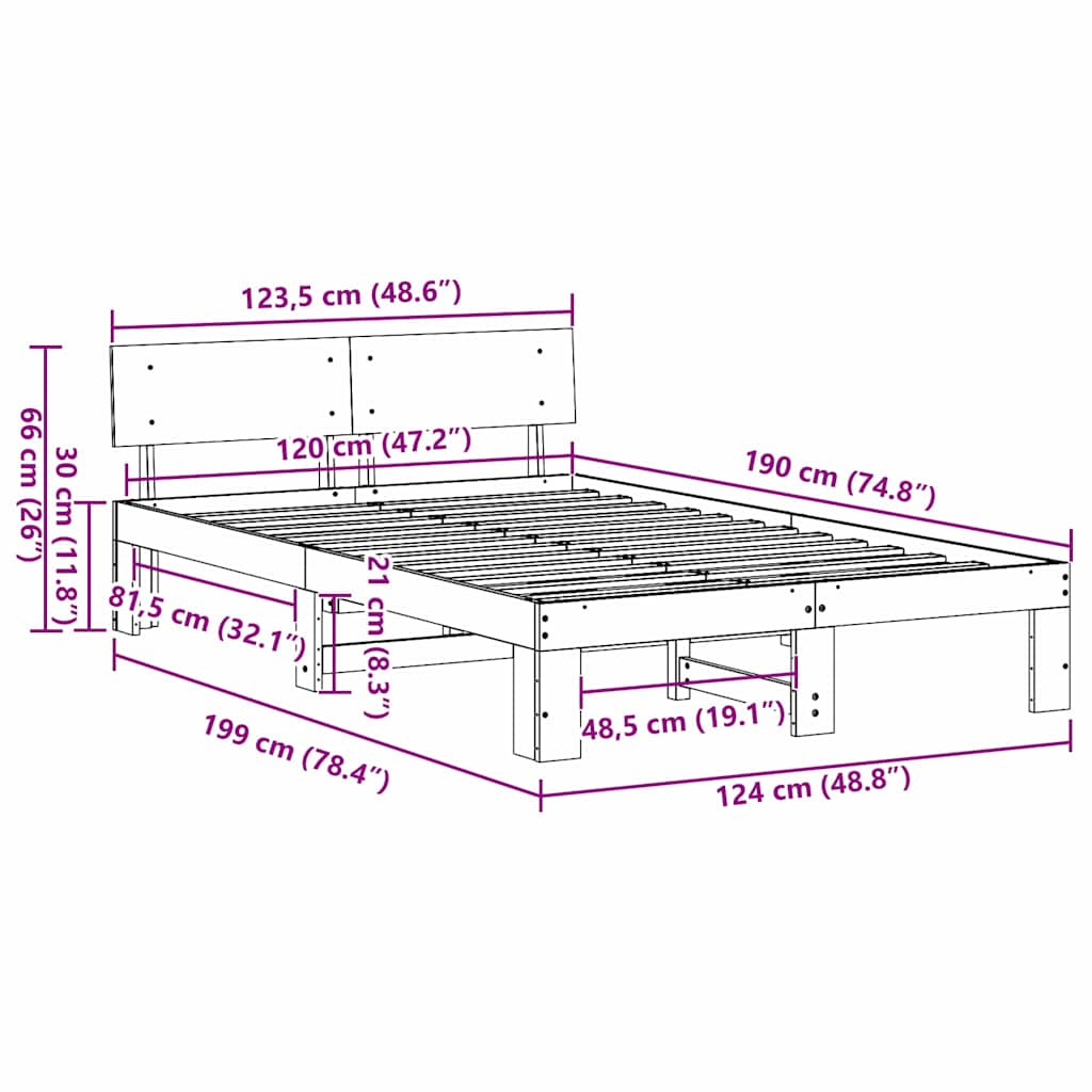 Sengestel Naturfarvet 120 x 190 cm Massiv fyrretræ