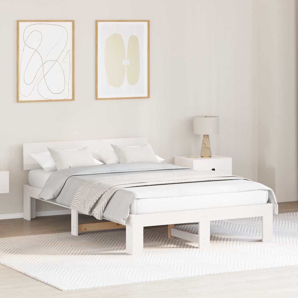 Sengestel med hovedgærde Hvid 120 x 190 cm Massiv fyrretræ