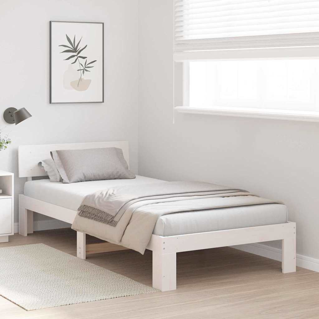 Sengestel med hovedgærde Hvid 100 x 200 cm Massiv fyrretræ