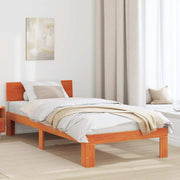 Sengestel med hovedgærde Voks brun 90 x 190 cm Massiv fyrretræ