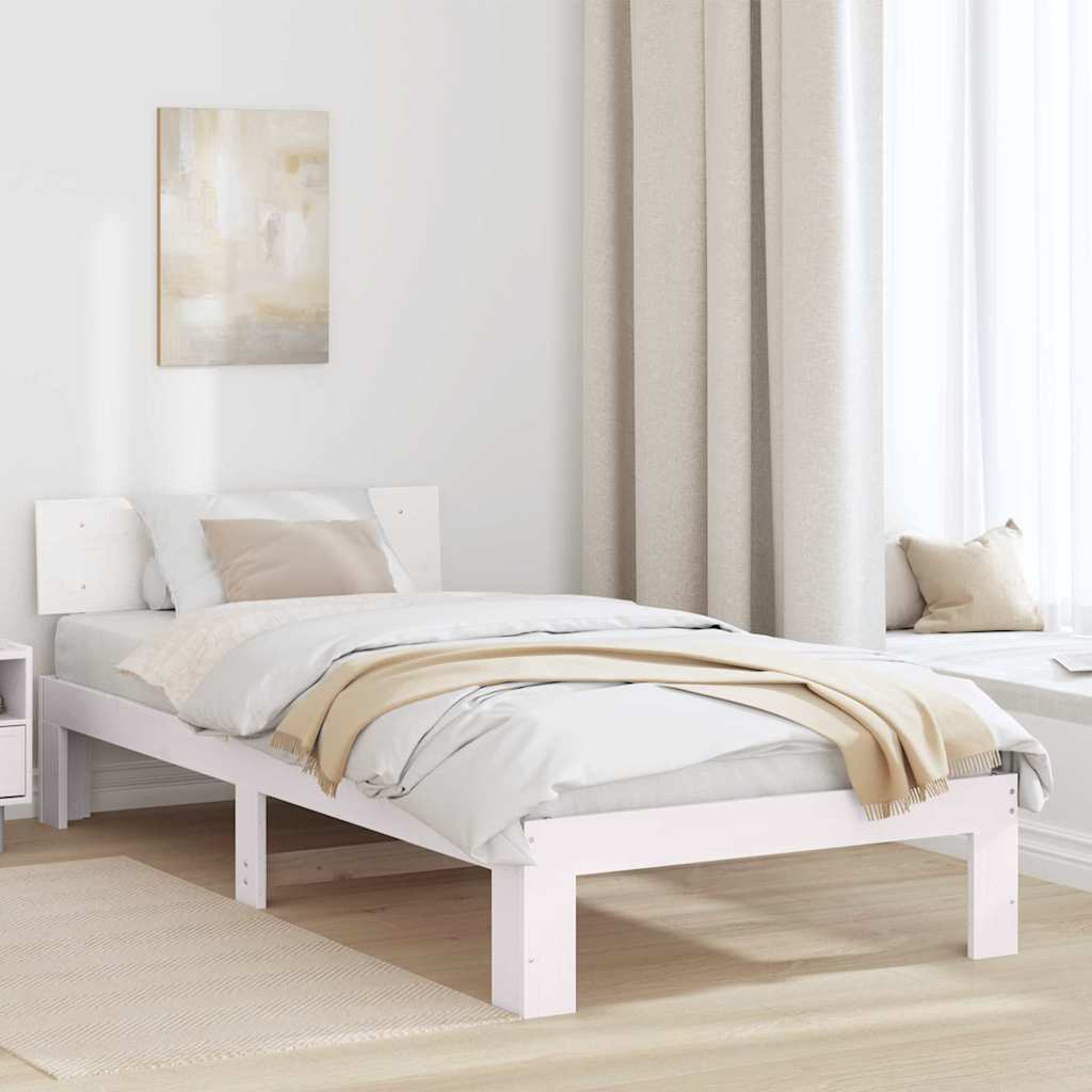 Sengestel med hovedgærde Hvid 75 x 190 cm Massiv fyrretræ