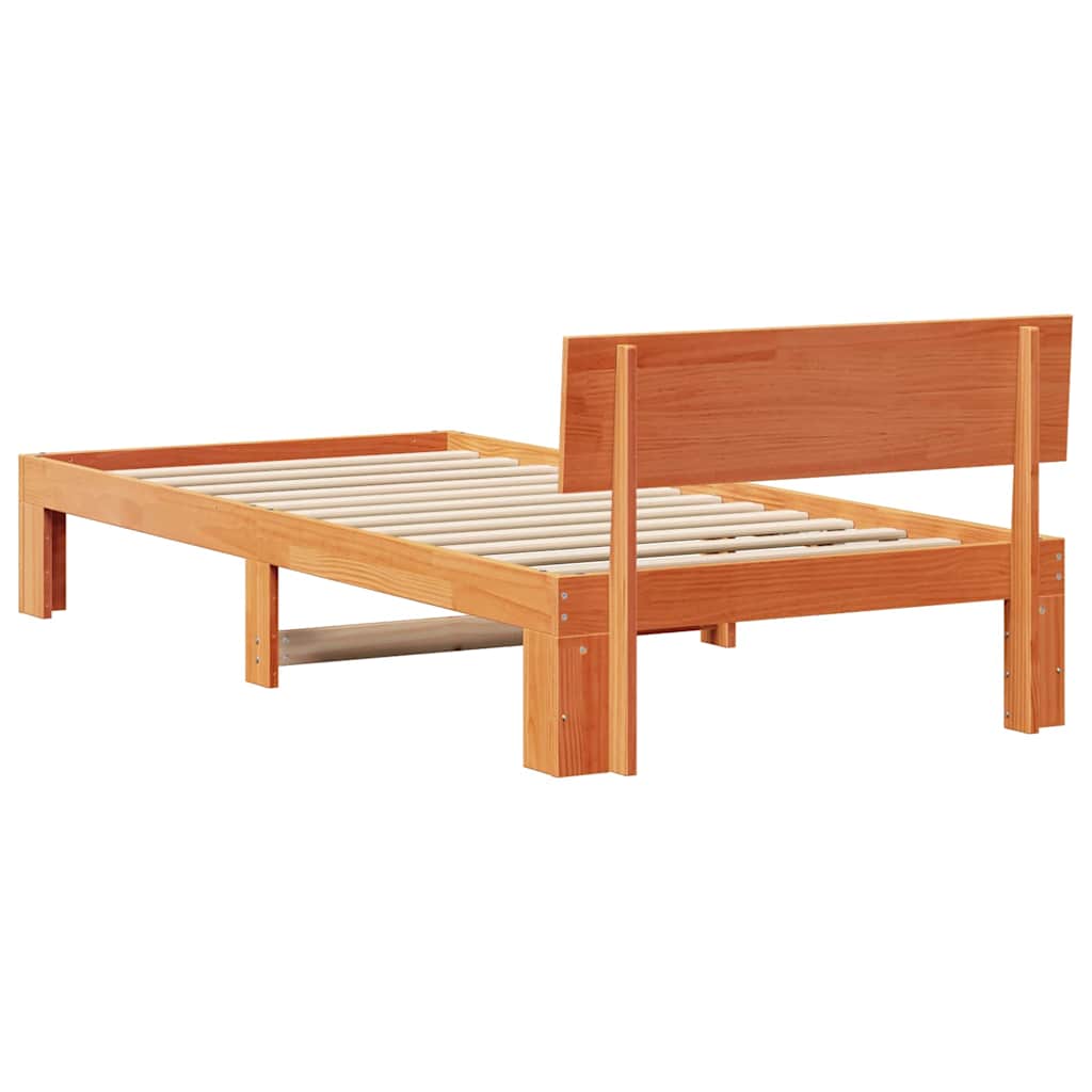 Sengestel med hovedgærde Voks brun 75 x 190 cm Massiv fyrretræ