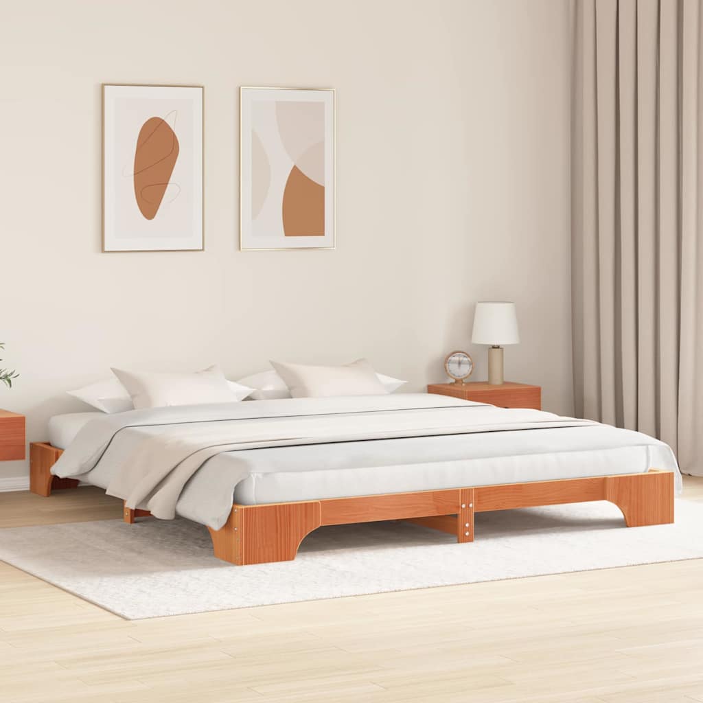 Sengestel Voks brun 200 x 200 cm Massiv fyrretræ