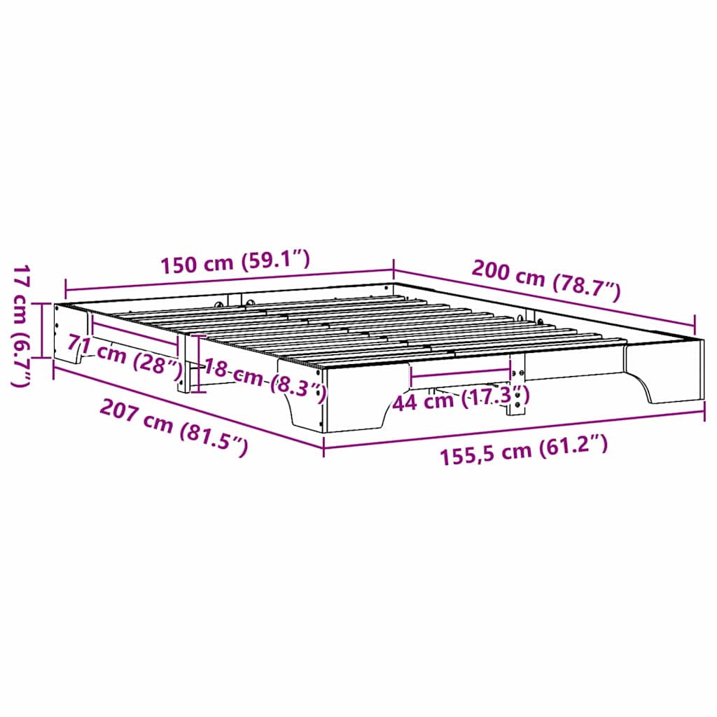 Sengestel Voks brun 150 x 200 cm Massiv fyrretræ