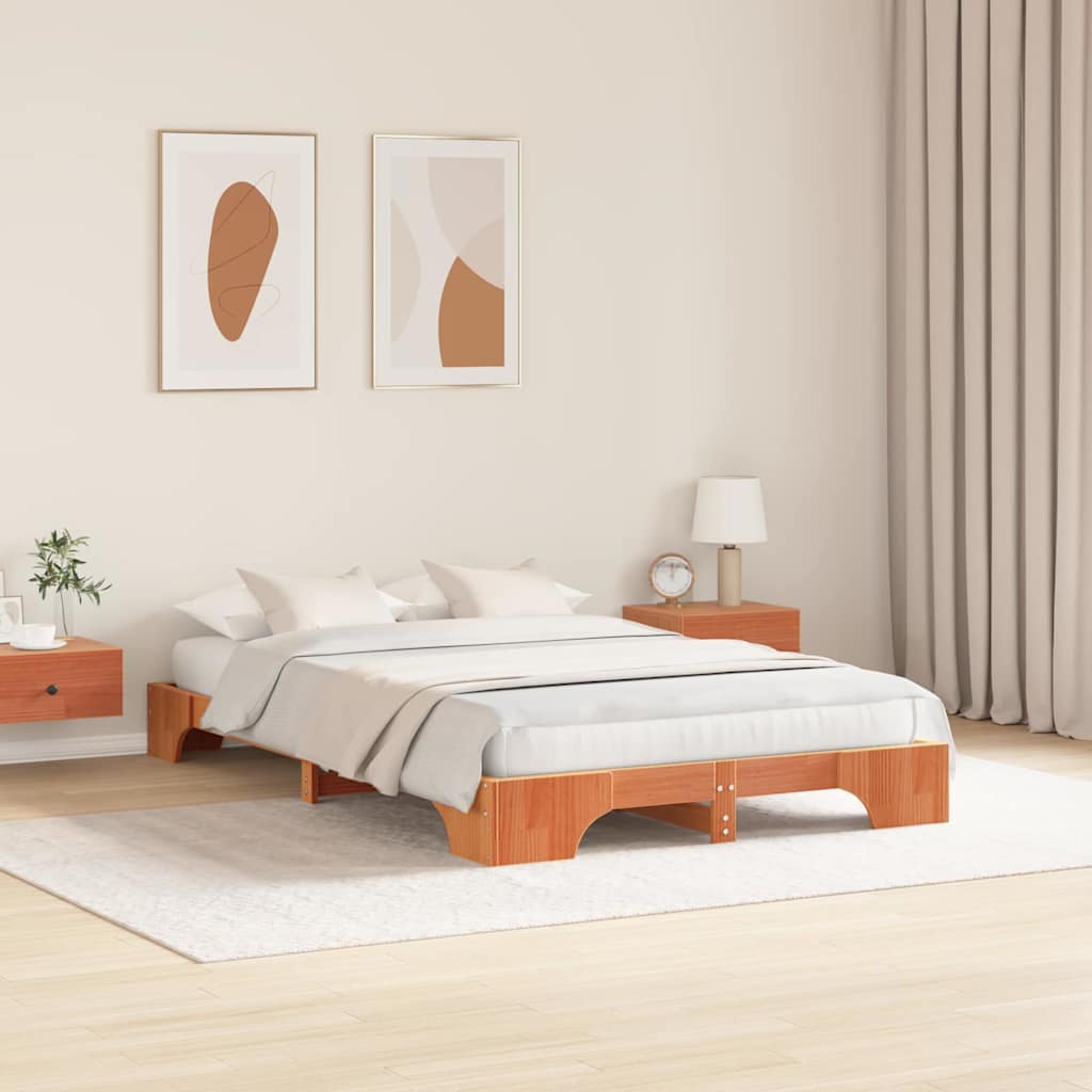 Sengestel Voks brun 140 x 190 cm Massiv fyrretræ