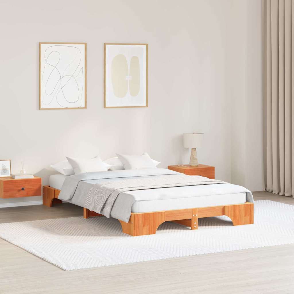 Sengestel Voks brun 135 x 190 cm Massiv fyrretræ