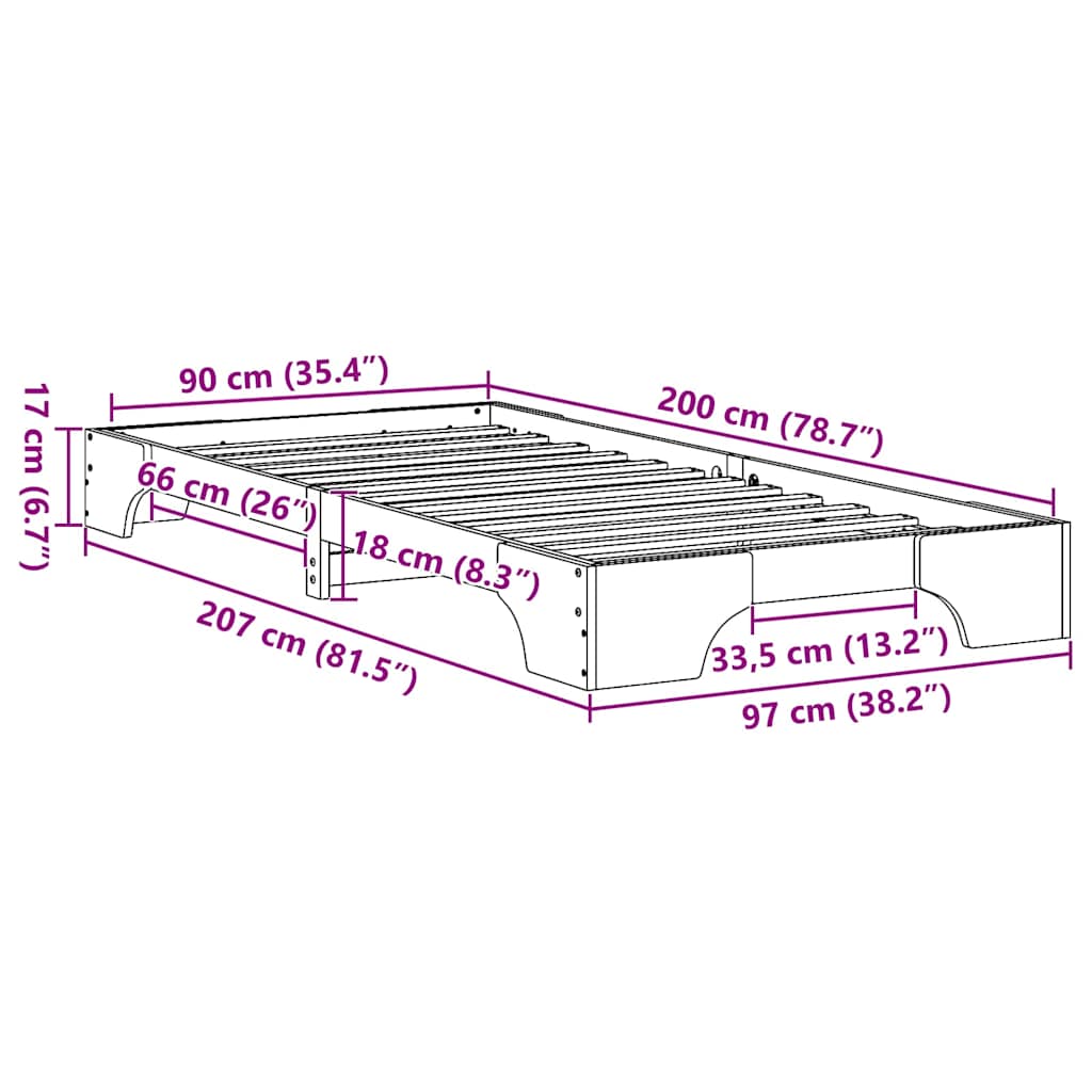 Sengestel Voks brun 90 x 200 cm Massiv fyrretræ